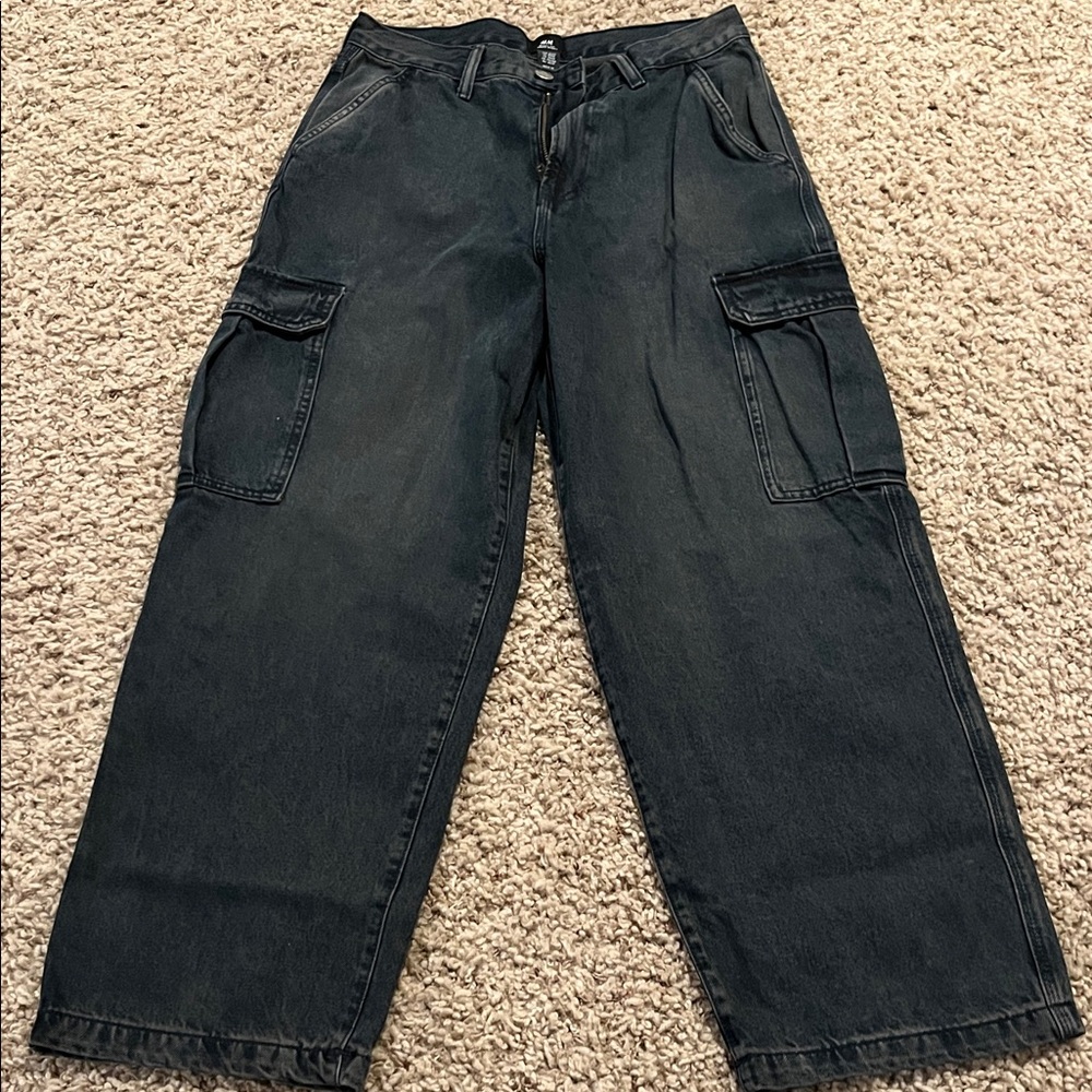 H&M Dark Baggy Fit Cargo Jeans